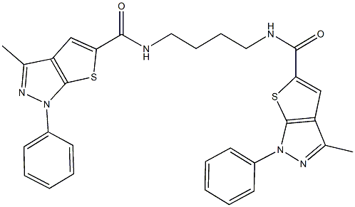 3-methyl-N-(4-{[(3-methyl-1-phenyl-1H-thieno[2,3-c]pyrazol-5-yl)carbonyl]amino}butyl)-1-phenyl-1H-thieno[2,3-c]pyrazole-5-carboxamide Struktur