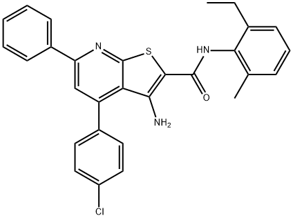 3-amino-4-(4-chlorophenyl)-N-(2-ethyl-6-methylphenyl)-6-phenylthieno[2,3-b]pyridine-2-carboxamide Struktur