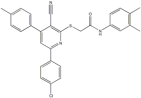 2-{[6-(4-chlorophenyl)-3-cyano-4-(4-methylphenyl)-2-pyridinyl]sulfanyl}-N-(3,4-dimethylphenyl)acetamide Struktur