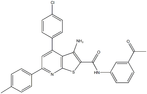 N-(3-acetylphenyl)-3-amino-4-(4-chlorophenyl)-6-(4-methylphenyl)thieno[2,3-b]pyridine-2-carboxamide Struktur