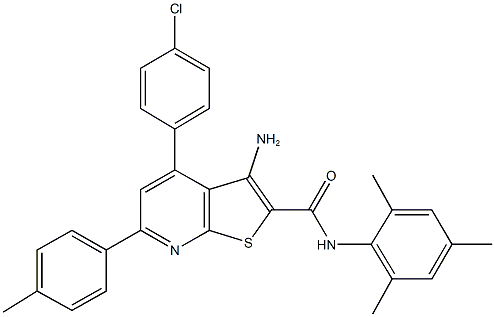 3-amino-4-(4-chlorophenyl)-N-mesityl-6-(4-methylphenyl)thieno[2,3-b]pyridine-2-carboxamide Struktur