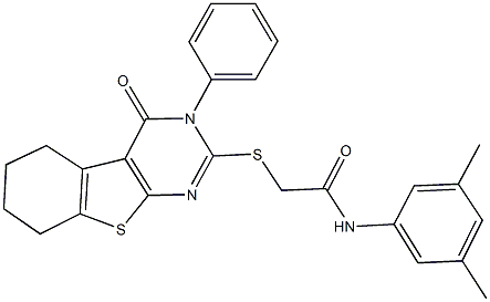 N-(3,5-dimethylphenyl)-2-[(4-oxo-3-phenyl-3,4,5,6,7,8-hexahydro[1]benzothieno[2,3-d]pyrimidin-2-yl)sulfanyl]acetamide Struktur