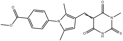 methyl 4-{2,5-dimethyl-3-[(1-methyl-4,6-dioxo-2-thioxotetrahydro-5(2H)-pyrimidinylidene)methyl]-1H-pyrrol-1-yl}benzoate Struktur