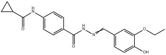 N-(4-{[2-(3-ethoxy-4-hydroxybenzylidene)hydrazino]carbonyl}phenyl)cyclopropanecarboxamide Struktur