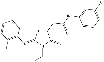 N-(3-chlorophenyl)-2-{3-ethyl-2-[(2-methylphenyl)imino]-4-oxo-1,3-thiazolidin-5-yl}acetamide Struktur