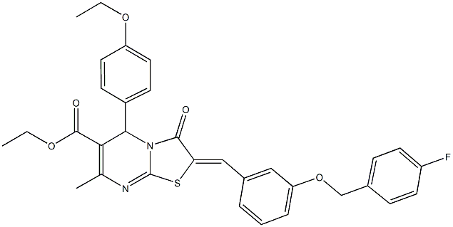 ethyl 5-(4-ethoxyphenyl)-2-{3-[(4-fluorobenzyl)oxy]benzylidene}-7-methyl-3-oxo-2,3-dihydro-5H-[1,3]thiazolo[3,2-a]pyrimidine-6-carboxylate Struktur