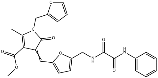 methyl 4-{[5-({[anilino(oxo)acetyl]amino}methyl)-2-furyl]methylene}-1-(2-furylmethyl)-2-methyl-5-oxo-4,5-dihydro-1H-pyrrole-3-carboxylate Struktur