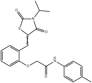 2-{2-[(3-isopropyl-2,4-dioxo-1,3-thiazolidin-5-ylidene)methyl]phenoxy}-N-(4-methylphenyl)acetamide Struktur