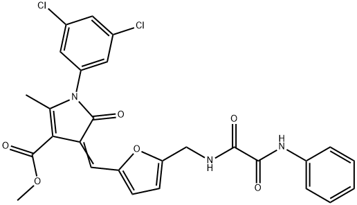 methyl 4-{[5-({[anilino(oxo)acetyl]amino}methyl)-2-furyl]methylene}-1-(3,5-dichlorophenyl)-2-methyl-5-oxo-4,5-dihydro-1H-pyrrole-3-carboxylate Struktur