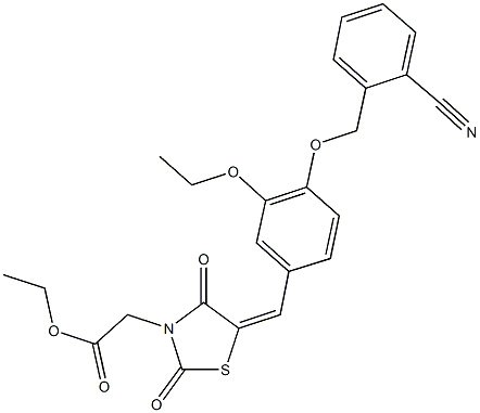 ethyl (5-{4-[(2-cyanobenzyl)oxy]-3-ethoxybenzylidene}-2,4-dioxo-1,3-thiazolidin-3-yl)acetate Struktur