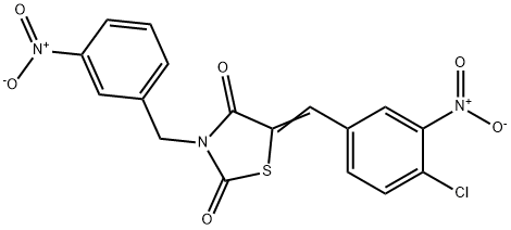 5-{4-chloro-3-nitrobenzylidene}-3-{3-nitrobenzyl}-1,3-thiazolidine-2,4-dione Struktur