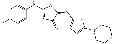 2-[(4-fluorophenyl)imino]-5-{[5-(1-piperidinyl)-2-furyl]methylene}-1,3-thiazolidin-4-one Struktur