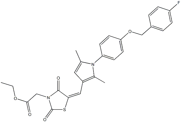 ethyl {5-[(1-{4-[(4-fluorobenzyl)oxy]phenyl}-2,5-dimethyl-1H-pyrrol-3-yl)methylene]-2,4-dioxo-1,3-thiazolidin-3-yl}acetate Struktur