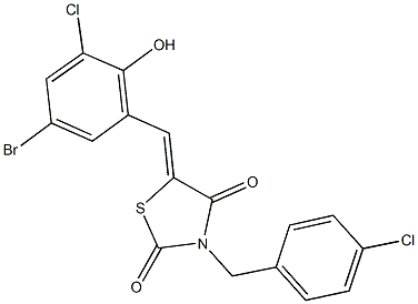 5-(5-bromo-3-chloro-2-hydroxybenzylidene)-3-(4-chlorobenzyl)-1,3-thiazolidine-2,4-dione Struktur