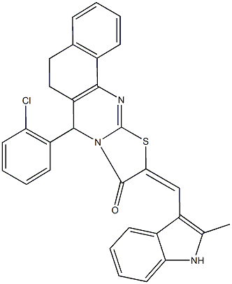 7-(2-chlorophenyl)-10-[(2-methyl-1H-indol-3-yl)methylene]-5,7-dihydro-6H-benzo[h][1,3]thiazolo[2,3-b]quinazolin-9(10H)-one Struktur