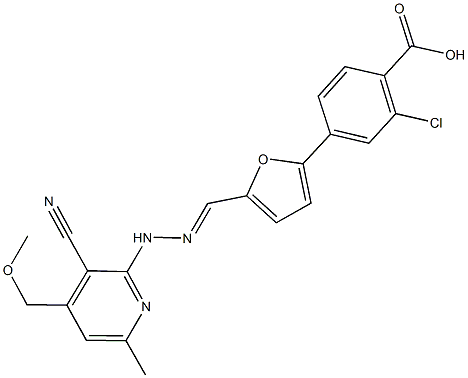 2-chloro-4-(5-{2-[3-cyano-4-(methoxymethyl)-6-methyl-2-pyridinyl]carbohydrazonoyl}-2-furyl)benzoic acid Struktur