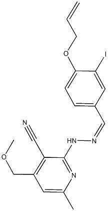 2-{2-[4-(allyloxy)-3-iodobenzylidene]hydrazino}-4-(methoxymethyl)-6-methylnicotinonitrile Struktur