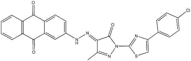 1-[4-(4-chlorophenyl)-1,3-thiazol-2-yl]-3-methyl-1H-pyrazole-4,5-dione 4-[(9,10-dioxo-9,10-dihydro-2-anthracenyl)hydrazone] Struktur