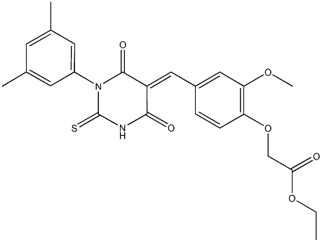 ethyl {4-[(1-(3,5-dimethylphenyl)-4,6-dioxo-2-thioxotetrahydropyrimidin-5(2H)-ylidene)methyl]-2-methoxyphenoxy}acetate Struktur