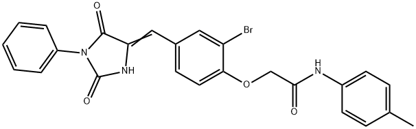 2-{2-bromo-4-[(2,5-dioxo-1-phenylimidazolidin-4-ylidene)methyl]phenoxy}-N-(4-methylphenyl)acetamide Struktur