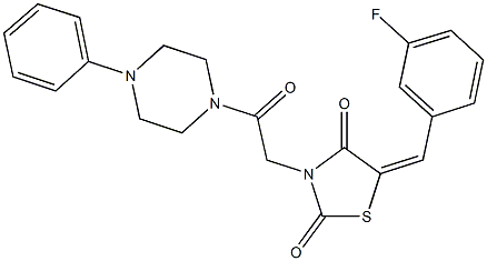 5-(3-fluorobenzylidene)-3-[2-oxo-2-(4-phenyl-1-piperazinyl)ethyl]-1,3-thiazolidine-2,4-dione Struktur