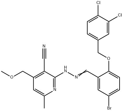 2-(2-{5-bromo-2-[(3,4-dichlorobenzyl)oxy]benzylidene}hydrazino)-4-(methoxymethyl)-6-methylnicotinonitrile Struktur