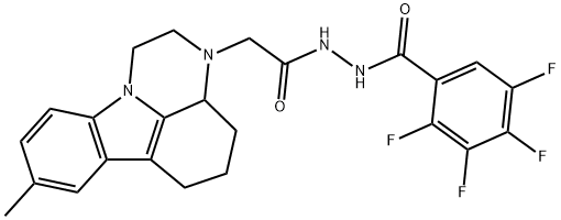 2,3,4,5-tetrafluoro-N'-[(8-methyl-1,2,3a,4,5,6-hexahydro-3H-pyrazino[3,2,1-jk]carbazol-3-yl)acetyl]benzohydrazide Struktur