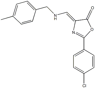 2-(4-chlorophenyl)-4-{[(4-methylbenzyl)amino]methylene}-1,3-oxazol-5(4H)-one Struktur