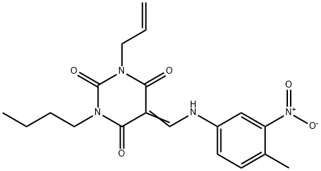 1-allyl-3-butyl-5-({3-nitro-4-methylanilino}methylene)-2,4,6(1H,3H,5H)-pyrimidinetrione Struktur