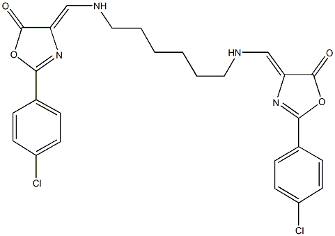 2-(4-chlorophenyl)-4-{[(6-{[(2-(4-chlorophenyl)-5-oxo-1,3-oxazol-4(5H)-ylidene)methyl]amino}hexyl)amino]methylene}-1,3-oxazol-5(4H)-one Struktur