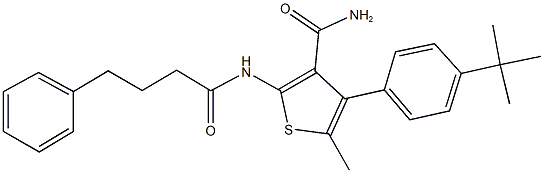 4-(4-tert-butylphenyl)-5-methyl-2-[(4-phenylbutanoyl)amino]-3-thiophenecarboxamide Struktur