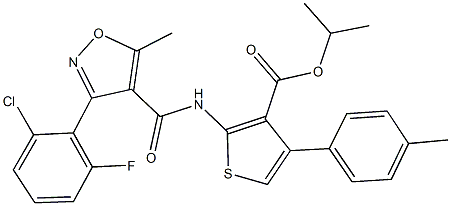 isopropyl 2-({[3-(2-chloro-6-fluorophenyl)-5-methyl-4-isoxazolyl]carbonyl}amino)-4-(4-methylphenyl)-3-thiophenecarboxylate Struktur