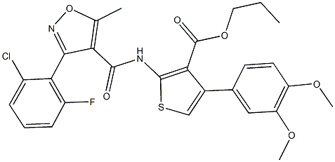 propyl 2-({[3-(2-chloro-6-fluorophenyl)-5-methyl-4-isoxazolyl]carbonyl}amino)-4-(3,4-dimethoxyphenyl)-3-thiophenecarboxylate Struktur