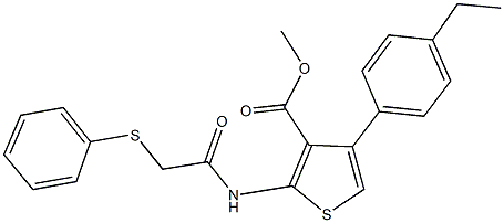 methyl 4-(4-ethylphenyl)-2-{[(phenylsulfanyl)acetyl]amino}-3-thiophenecarboxylate Struktur