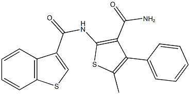 N-[3-(aminocarbonyl)-5-methyl-4-phenyl-2-thienyl]-1-benzothiophene-3-carboxamide Struktur