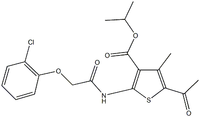 isopropyl 5-acetyl-2-{[(2-chlorophenoxy)acetyl]amino}-4-methylthiophene-3-carboxylate Struktur