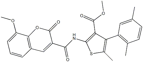 methyl 4-(2,5-dimethylphenyl)-2-{[(8-methoxy-2-oxo-2H-chromen-3-yl)carbonyl]amino}-5-methylthiophene-3-carboxylate Struktur