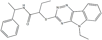 2-[(5-ethyl-5H-[1,2,4]triazino[5,6-b]indol-3-yl)sulfanyl]-N-(1-phenylethyl)butanamide Struktur