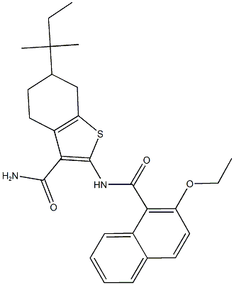 2-[(2-ethoxy-1-naphthoyl)amino]-6-tert-pentyl-4,5,6,7-tetrahydro-1-benzothiophene-3-carboxamide Struktur