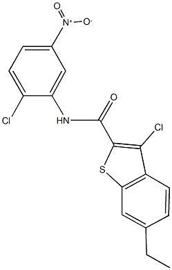 3-chloro-N-{2-chloro-5-nitrophenyl}-6-ethyl-1-benzothiophene-2-carboxamide Struktur