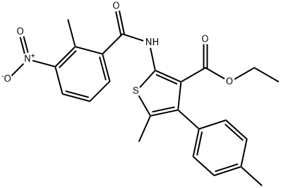 ethyl 2-({3-nitro-2-methylbenzoyl}amino)-5-methyl-4-(4-methylphenyl)-3-thiophenecarboxylate Struktur