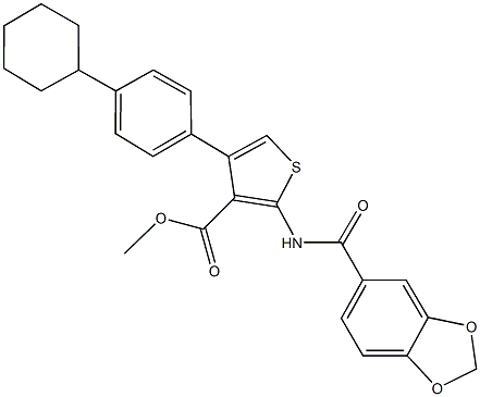 methyl 2-[(1,3-benzodioxol-5-ylcarbonyl)amino]-4-(4-cyclohexylphenyl)thiophene-3-carboxylate Struktur