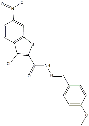 3-chloro-6-nitro-N'-(4-methoxybenzylidene)-1-benzothiophene-2-carbohydrazide Struktur