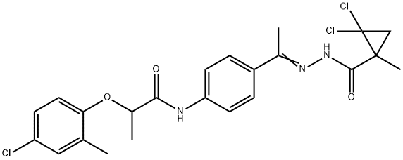 2-(4-chloro-2-methylphenoxy)-N-(4-{N-[(2,2-dichloro-1-methylcyclopropyl)carbonyl]ethanehydrazonoyl}phenyl)propanamide Struktur