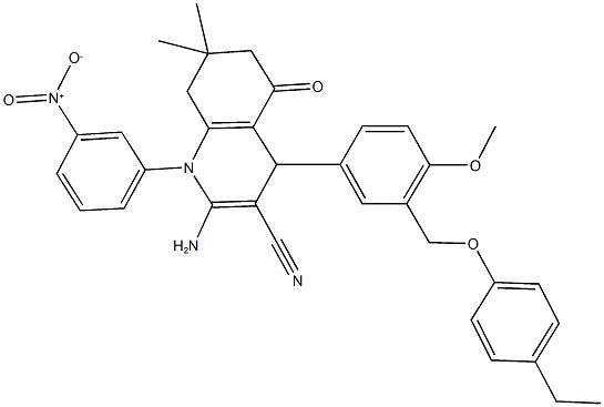 2-amino-4-{3-[(4-ethylphenoxy)methyl]-4-methoxyphenyl}-1-{3-nitrophenyl}-7,7-dimethyl-5-oxo-1,4,5,6,7,8-hexahydroquinoline-3-carbonitrile Struktur