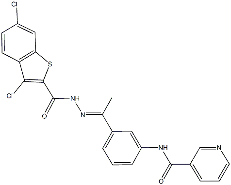 N-(3-{N-[(3,6-dichloro-1-benzothien-2-yl)carbonyl]ethanehydrazonoyl}phenyl)nicotinamide Struktur