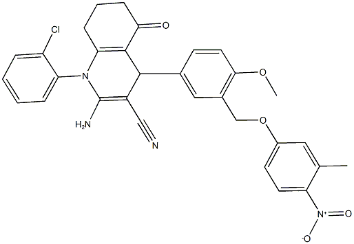 2-amino-1-(2-chlorophenyl)-4-[3-({4-nitro-3-methylphenoxy}methyl)-4-methoxyphenyl]-5-oxo-1,4,5,6,7,8-hexahydroquinoline-3-carbonitrile Struktur