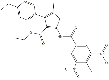 ethyl 2-({3,5-dinitro-4-methylbenzoyl}amino)-4-(4-ethylphenyl)-5-methyl-3-thiophenecarboxylate Struktur