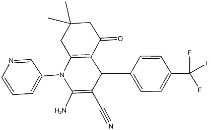 2-amino-7,7-dimethyl-5-oxo-1-(3-pyridinyl)-4-[4-(trifluoromethyl)phenyl]-1,4,5,6,7,8-hexahydro-3-quinolinecarbonitrile Struktur