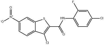 3-chloro-N-(4-chloro-2-fluorophenyl)-6-nitro-1-benzothiophene-2-carboxamide Struktur